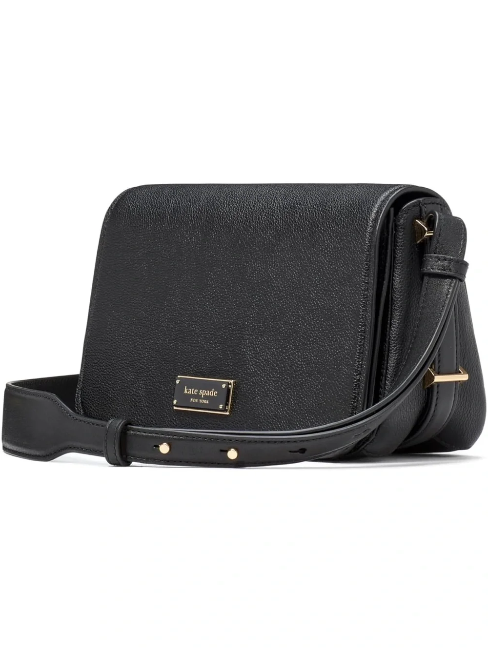 kate spade Black Pebbled Leather Liv Crossbody with Gold Plaque - New